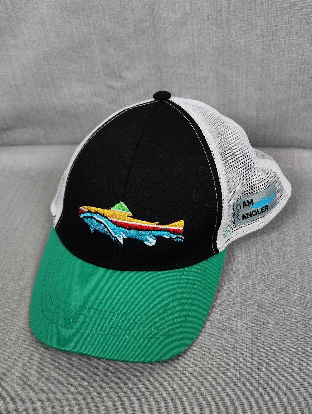 Edtrek I Am Angler Trout FIshing Baseball Cap Hat Mesh Back Snapback Green Bill